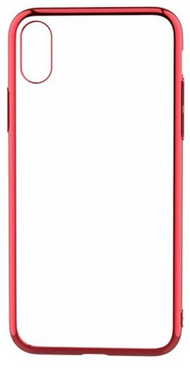 Чехол прозрачный для iPhone X/Xs силиконовый хром красный в Тюмени